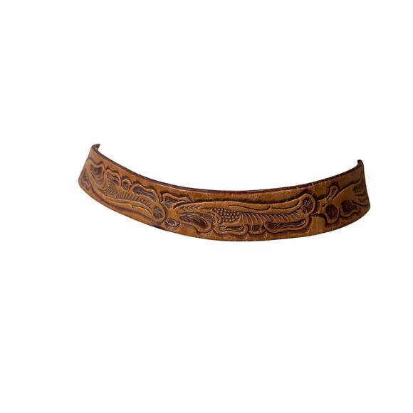 Vintage Western Tooled leather belt w owl belt buckle main image 7